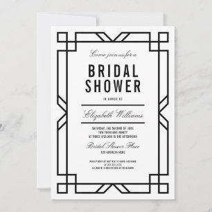 Classy Black White Art Deco Frame Bridal Shower Invitation