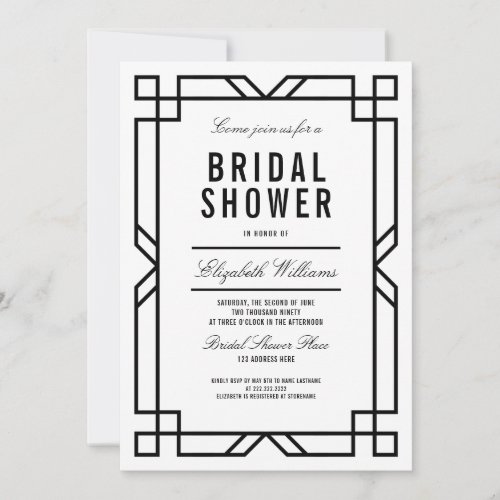 Classy Black White Art Deco Frame Bridal Shower Invitation