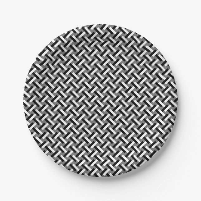 Classy Black & White Art Deco Herringbone Pattern Paper Plates (Front)