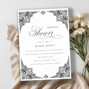 Classy Black White Art Deco Ornate Bridal Shower Invitation