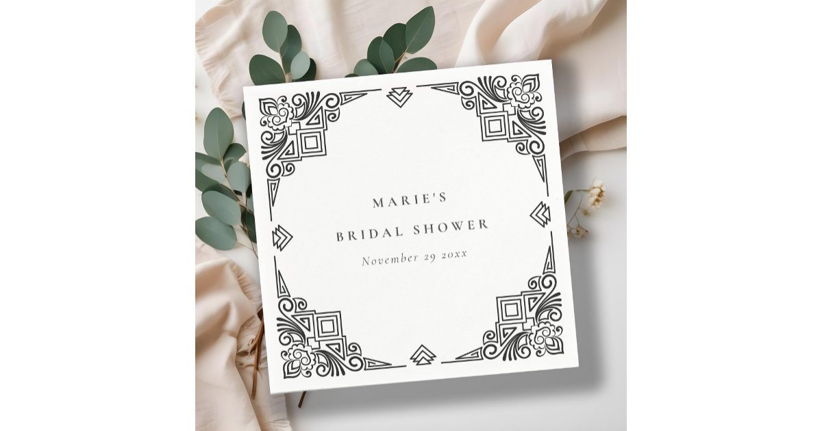 Classy Black White Art Deco Ornate Bridal Shower Napkins | Zazzle