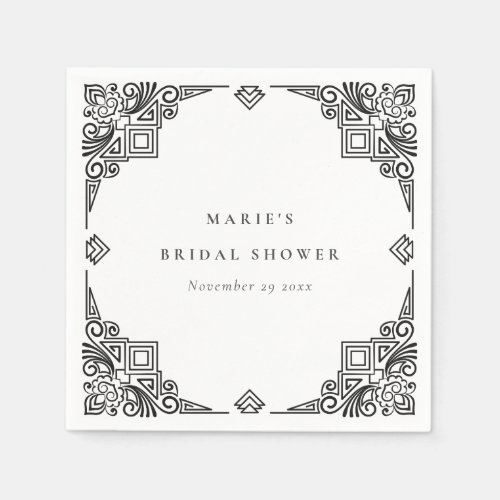 Classy Black White Art Deco Ornate Bridal Shower Napkins