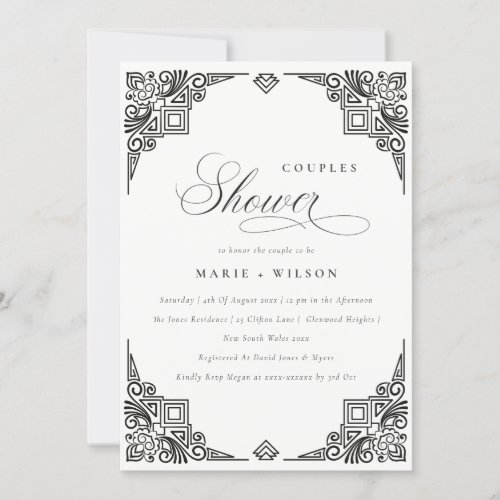 Classy Black White Art Deco Ornate Couples Shower Invitation