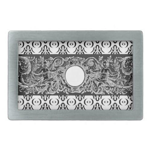 Classy black white Baroque pattern to customise Belt Buckle