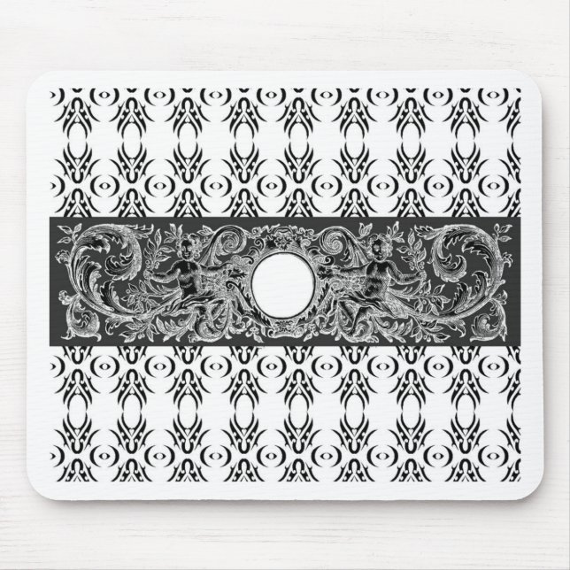 Classy black white Baroque pattern to customise Mouse Pad (Front)