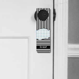 Classy Black White Blue Striped Net Torn In use! Door Hanger