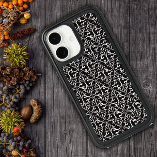 Classy Black White Damask Pattern Scrolls iPhone 16 Case