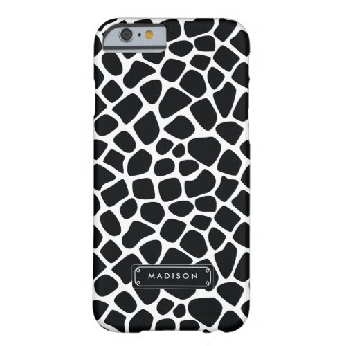 Classy Black White Giraffe Print Personalized Barely There iPhone 6 Case