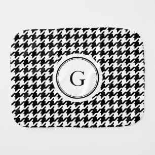 Classy black white houndstooth pattern monogram baby burp cloth