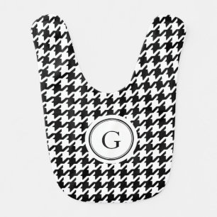 Classy black white houndstooth pattern monogram bib