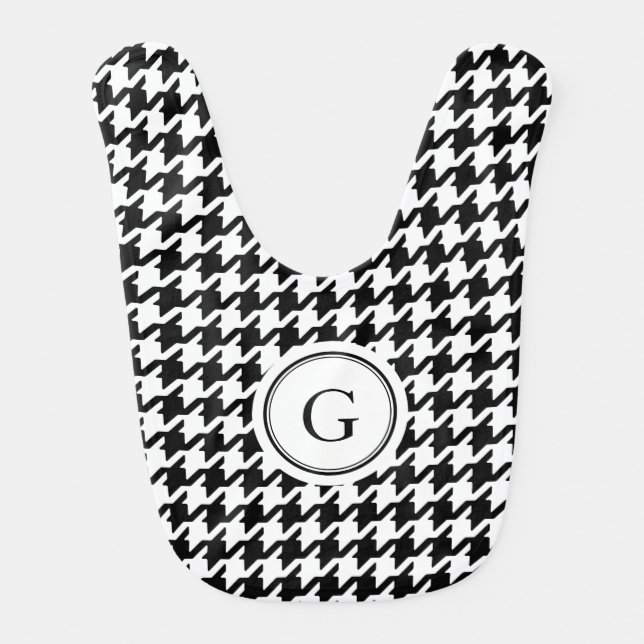 Classy black white houndstooth pattern monogram bib (Front)