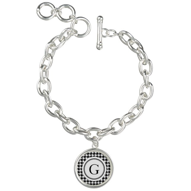 Classy black white houndstooth pattern monogram bracelet (Product)