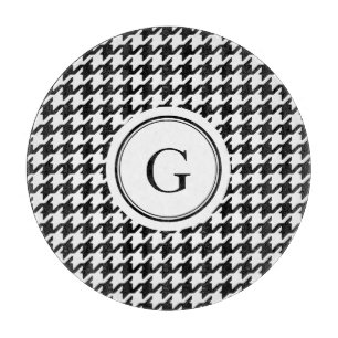 Classy black white houndstooth pattern monogram cutting board