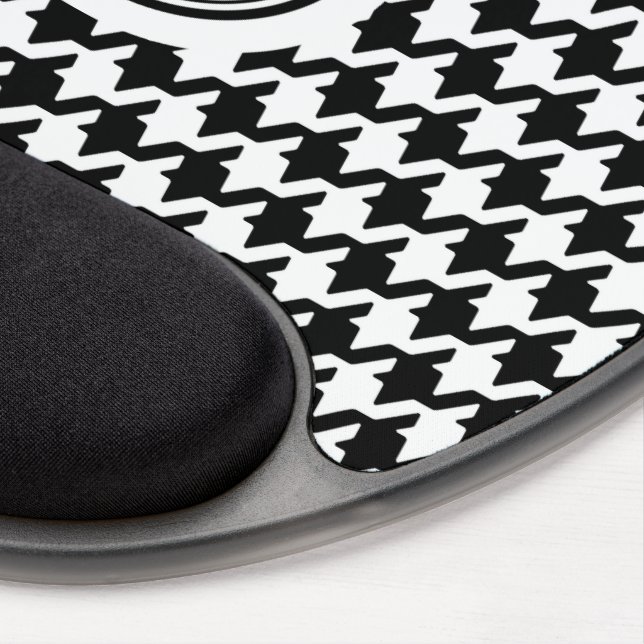 Classy black white houndstooth pattern monogram gel mouse pad (Right Side)