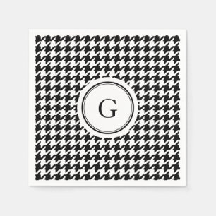 Classy black white houndstooth pattern monogram napkins