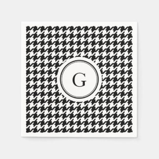 Classy black white houndstooth pattern monogram napkins