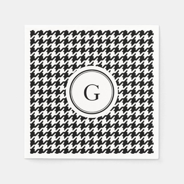 Classy black white houndstooth pattern monogram napkins (Front)