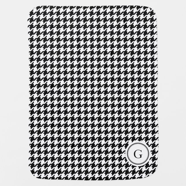 Classy black white houndstooth pattern monogram swaddle blanket (Front)