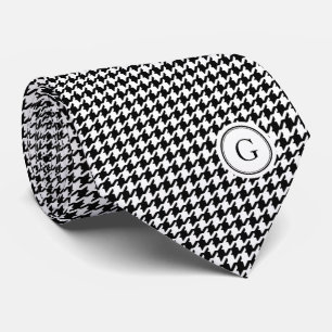 Classy black white houndstooth pattern monogram tie