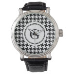 Classy black white houndstooth pattern monogram watch