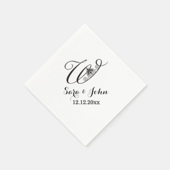 Classy Black  White Initial W Wedding Monogram Paper Napkins by InitialsMonogram at Zazzle
