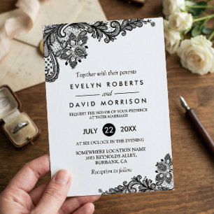 Classy Black White Lace Pattern Formal Wedding Invitation