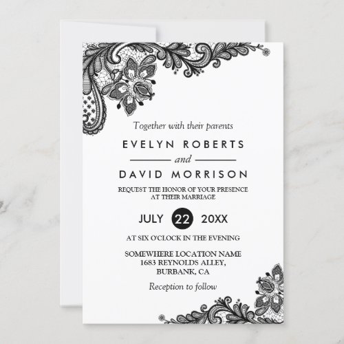 Classy Black White Lace Pattern Formal Wedding Invitation
