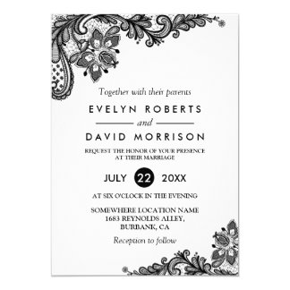 Classy Black White Lace Pattern Formal Wedding Invitation