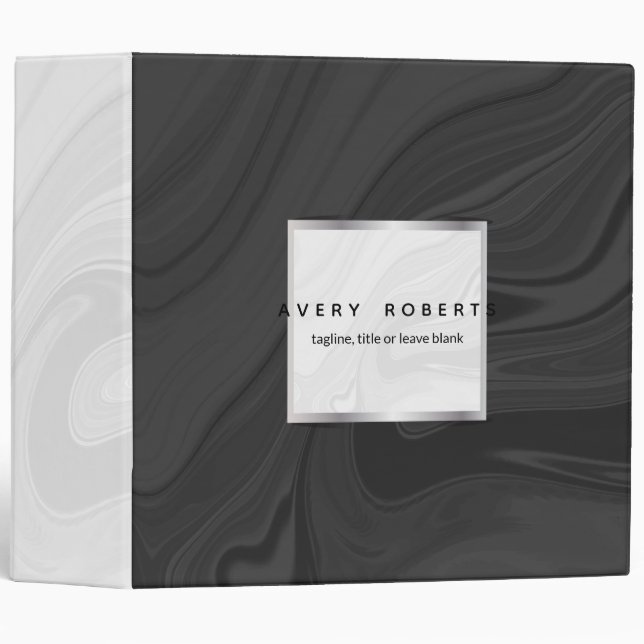 Classy black white marble Elegant geometric 3 Ring Binder (Front/Spine)
