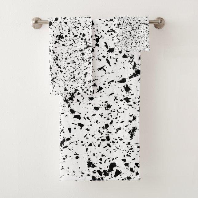 Classy Black White Marble Terrazzo Bath Towel Set (Insitu)