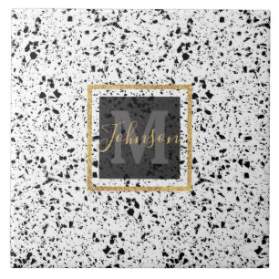 Classy Black White Marble Terrazzo Ceramic Tile