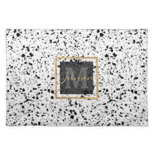 Classy Black White Marble Terrazzo Cloth Placemat