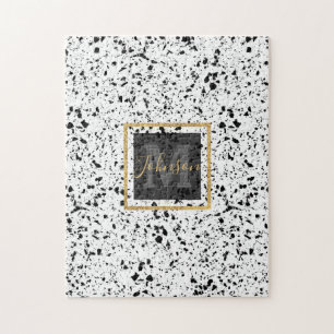 Classy Black White Marble Terrazzo Jigsaw Puzzle
