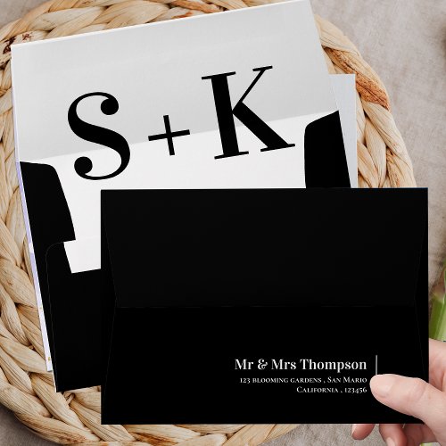 Classy Black White Monogram Minimalist Wedding  Envelope