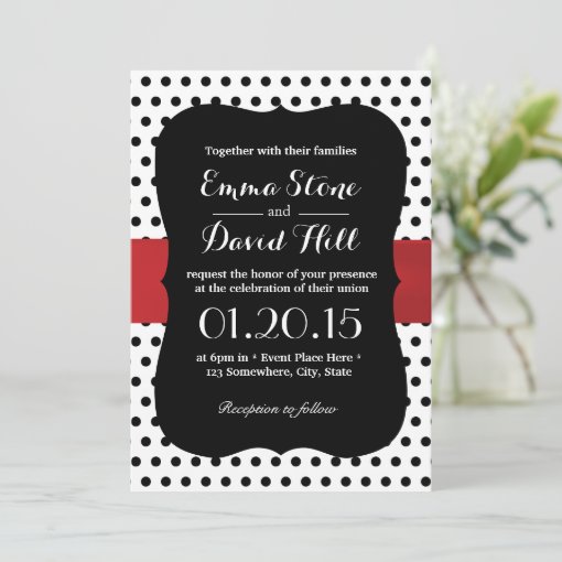 Classy Black & White Polka Dot Wedding Invitation | Zazzle