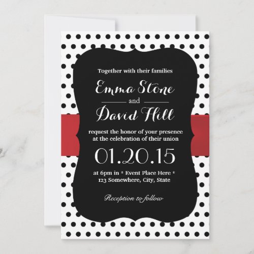Classy Black &amp; White Polka Dot Wedding 5x7 Paper Invitation Card