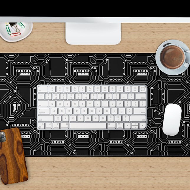 Classy Black White Retro Computer Circuit Board Desk Mat (Creator Uploaded)