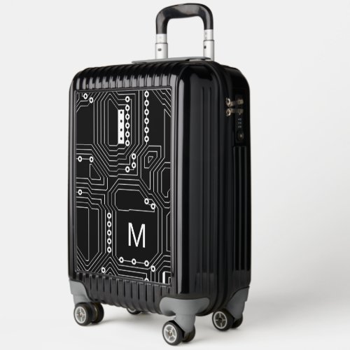 Classy Black White Retro Computer Circuit Board Luggage