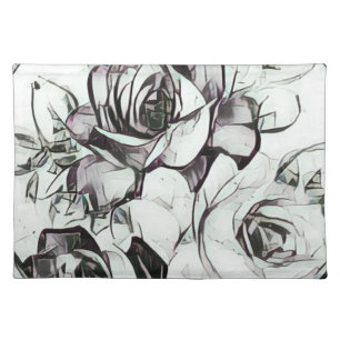 Classy Black White Rose With Touch Of Lavender Cloth Placemat