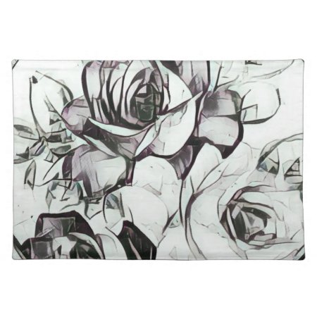 Classy Black White Rose With Touch Of Lavender Cloth Placemat