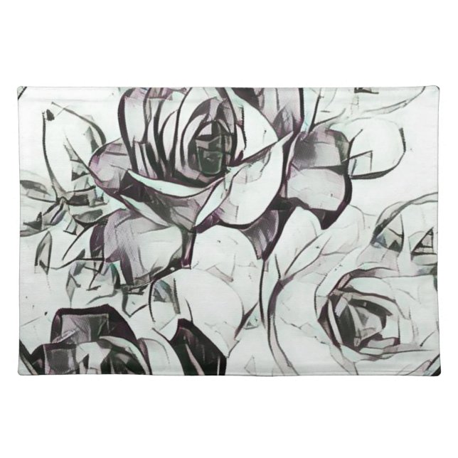 Classy Black White Rose With Touch Of Lavender Cloth Placemat (Front)
