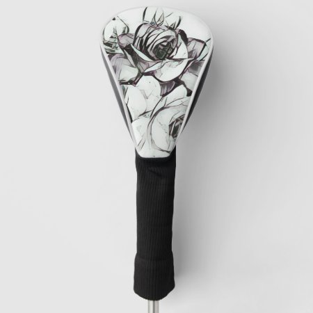 Classy Black White Rose With Touch Of Lavender Golf Head Cover