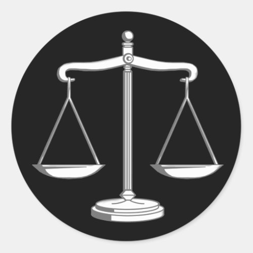 Classy Black  White Scales of Justice  Law Gifts Classic Round Sticker