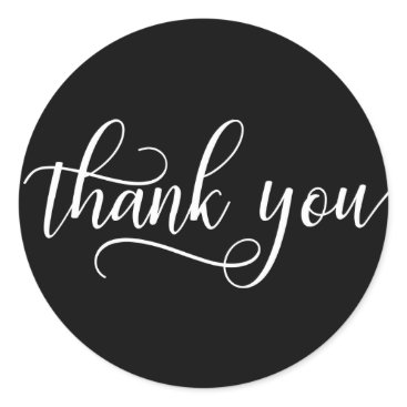 Classy Black White Script Calligraphy Thank You Classic Round Sticker Classy Black White Script Calligraphy Thank You Classic Round Sticker