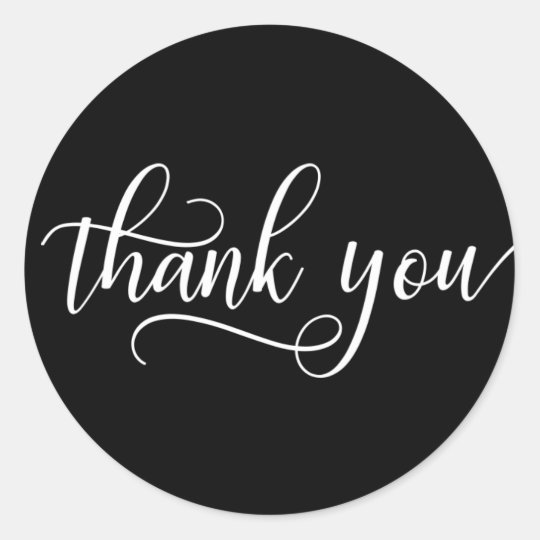 Classy Black White Script Calligraphy Thank You Classic Round Sticker ...