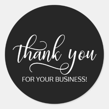 Classy Black White Script Calligraphy Thank You Classic Round Sticker by MonogrammedShop at Zazzle