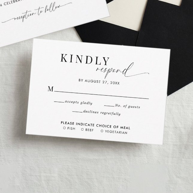 Classy Black White Script Wedding Meal Entree Rsvp Enclosure Card (Creator Uploaded)