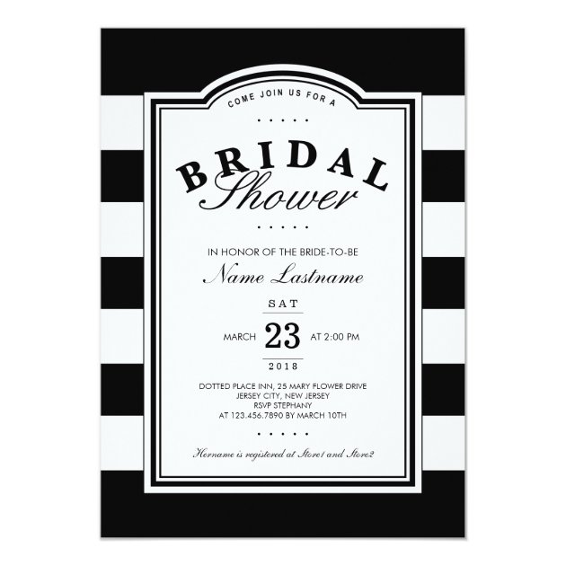Classy Black White Striped Bridal Shower Invite
