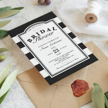 Classy Black White Striped Bridal Shower Invite by pinkpinetree at Zazzle