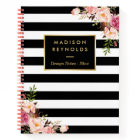 Classy Black White Stripes Floral Personal Notes